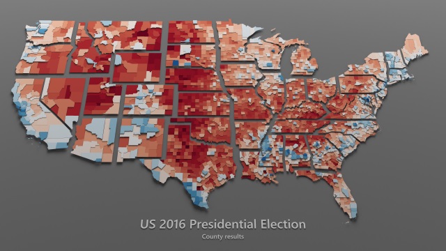 US 2016 Presidential Election Cartogram by State, County, and Party