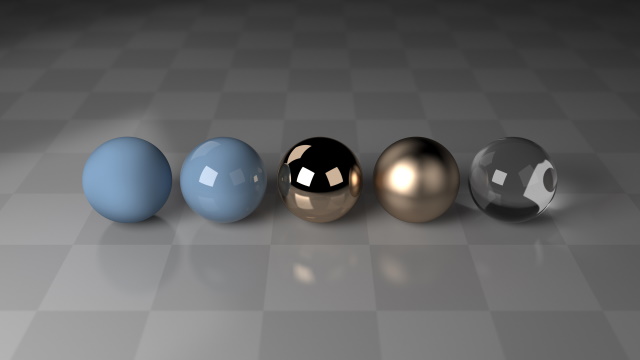Raytrace renderer material sample using spheres.