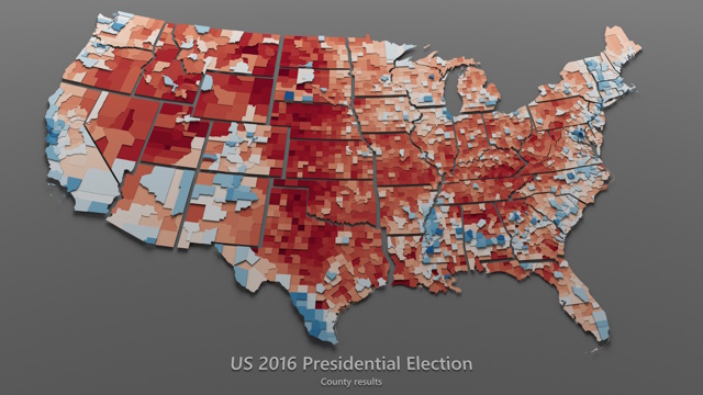 US 2016 Presidential Election Cartogram by State, County, and Party